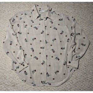 Russ Classic Vintage Long Sleeve Button Blouse Floral Brown Maroon Women's 12